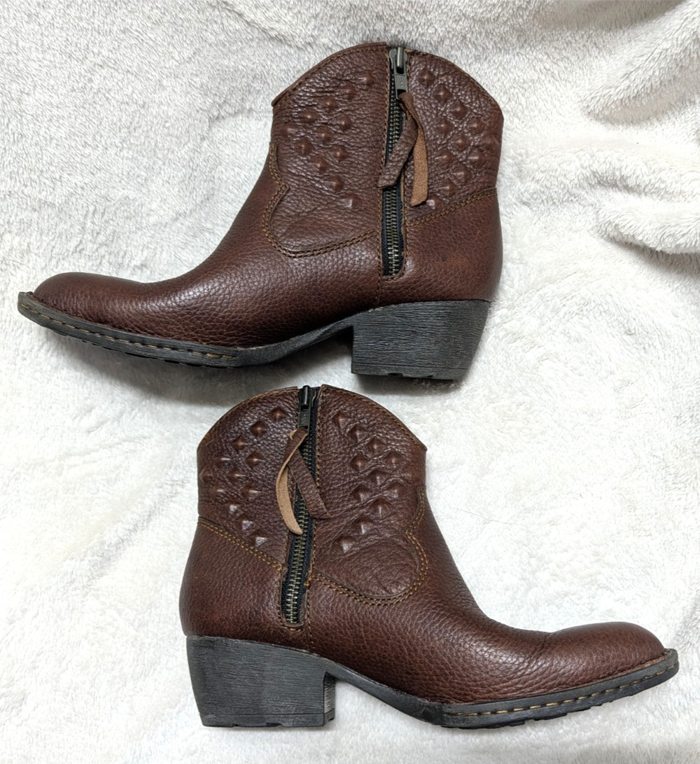 Born Jin Brown Leather Western Ankle Cowboy Boot Studded US 6.5